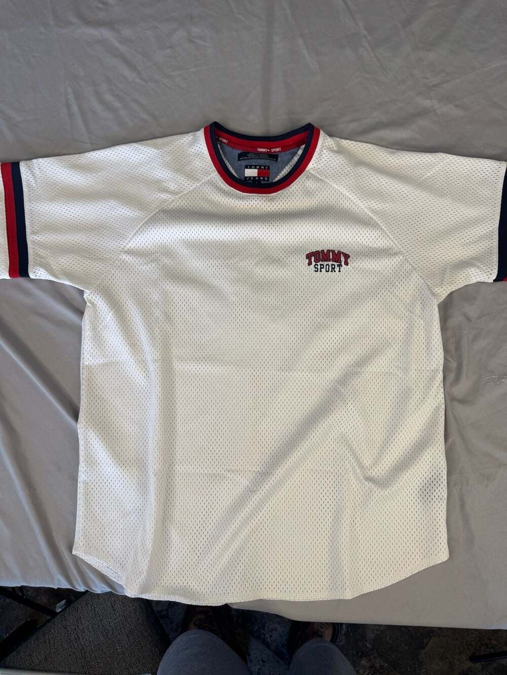 Tommy Sport White Mesh Hockey Jersey T-Shirt Size L